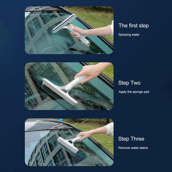 2Pcs 3-in-1 Window Cleaning Scraper with Sprayer Ergonomic Handle Built-in Spray Bottle Cleaning Brush Glass Cleaner Tool