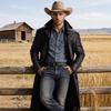 Мужская длинная кожаная куртка Western Yellowstone Spring - Универсальный воротник-стойка из ПУ, стиль до колена