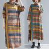 2023 Autumn Korean Style Loose Plus Size Irregular Stripe Long Sleeve Dress