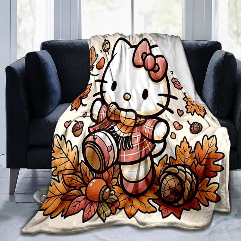 1pc Hello Kitty's Cozy Autumn Adventure Blanket, Soft and Warm Home Decorative Throw Blanket for All Seasons, Living Room, Travel, Camping, Car Blanke