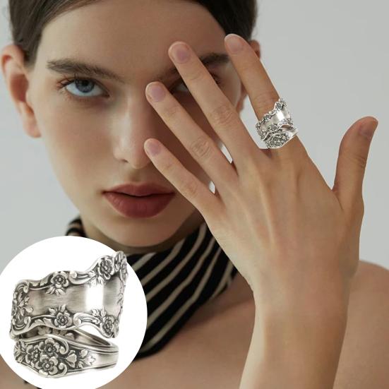 Yousheng Ложка подсолнуха Регулируемое кольцо Boho Винтажное кольцо на палец Выдвижная лента для женщин и мужчин ювелирные изделия