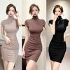 Короткая юбка летняя новая маленькое черное платье с полувысоким воротником женское облегающее темпераментное юбка-карандаш на бедрах
