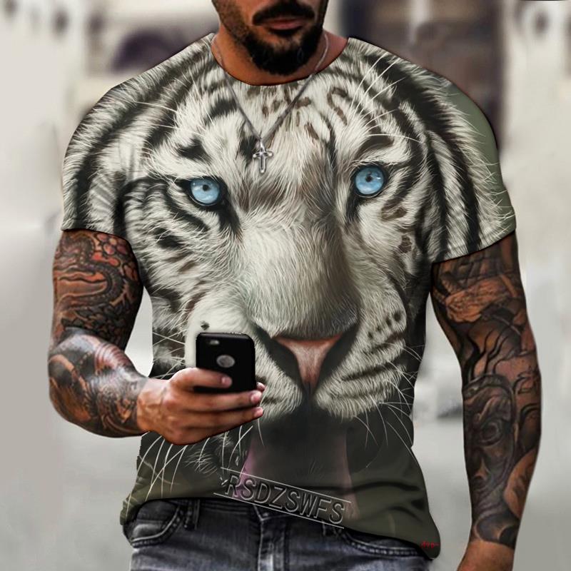 New Summer Men's Fashion T-shirt Personality Tiger Printed Men's T-shirt Top