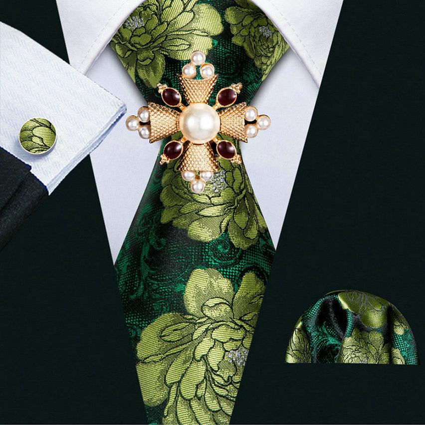 16 стилей галстука для мужчин, тканый галстук с узором пейсли и жемчужной брошью, носовой платок, запонки, комплект, свадебный формальный комплект