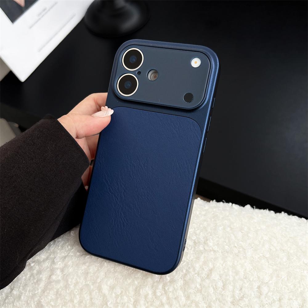 Large Window Leather Phone Case For iPhone 17 16 15 14 13 Pro Max Lens Protection Matte Shockproof Plating Back Cover