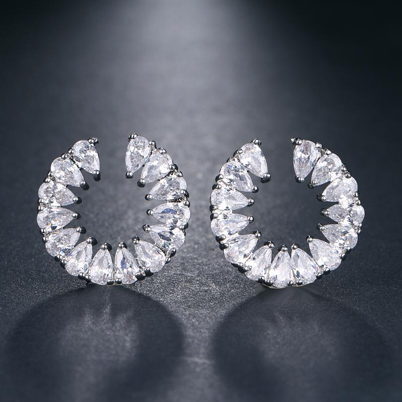 EMMAYA New Ear White Stone Pave Setting Fashion Women Party AAA Cubic Zirconia Stud Earrings