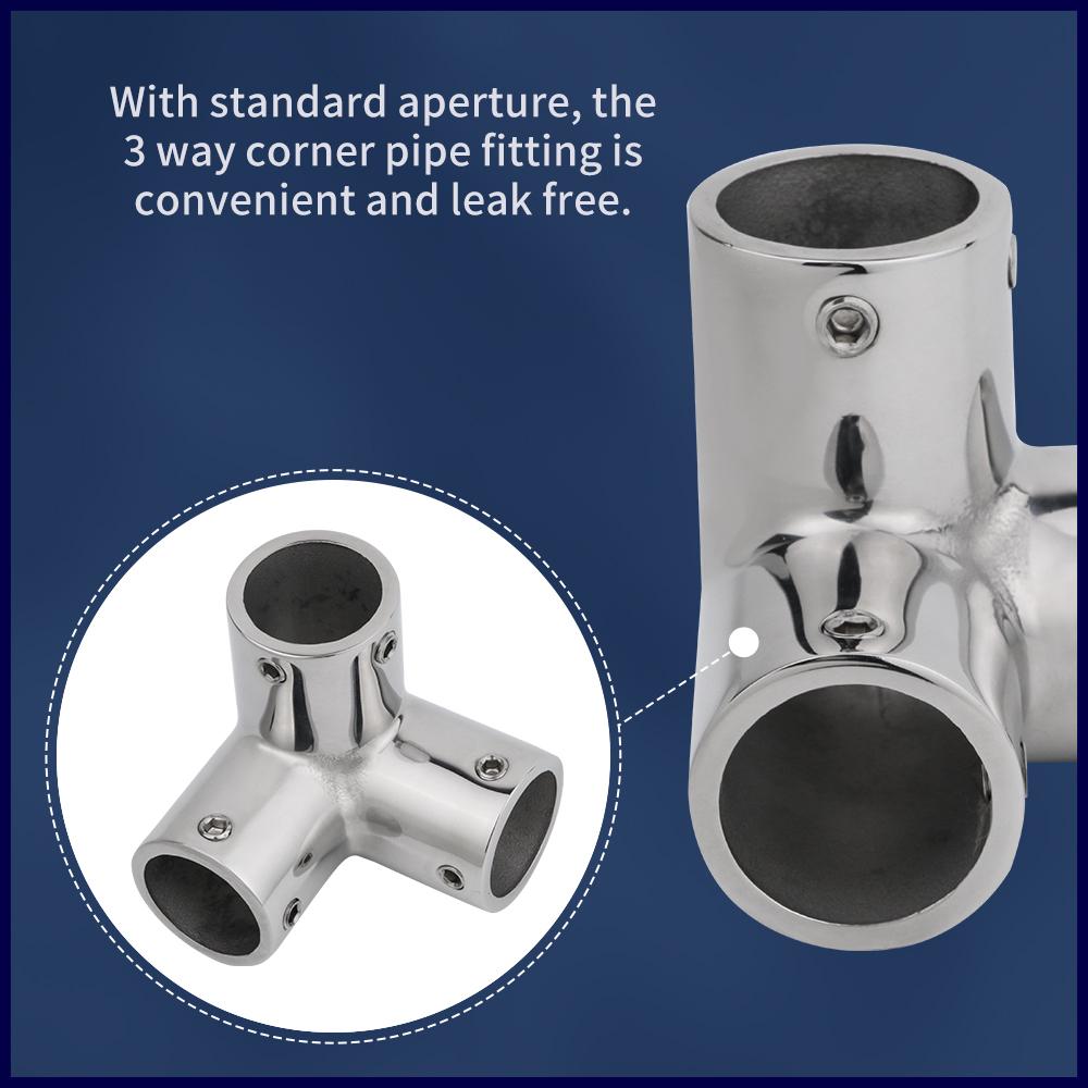 Marine 316 Stainless Steel Rail Fittings 90° 3 Way Corner Elbow Tubing Boat Handrail Fitting 22/25/30/32mm Marine Hardware