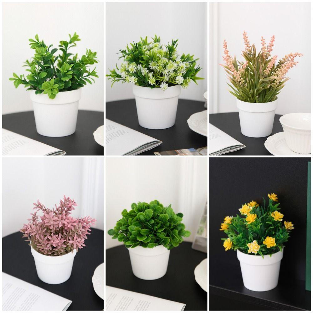 Evergreen False Plant Pot Fake Flower Simulation Flower Pot Mini Small Potted Plants Home