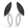 [P6886] - Silver Earrings 'Sissi' Black White Silver (rhodium Plated) - 25x8 Mm