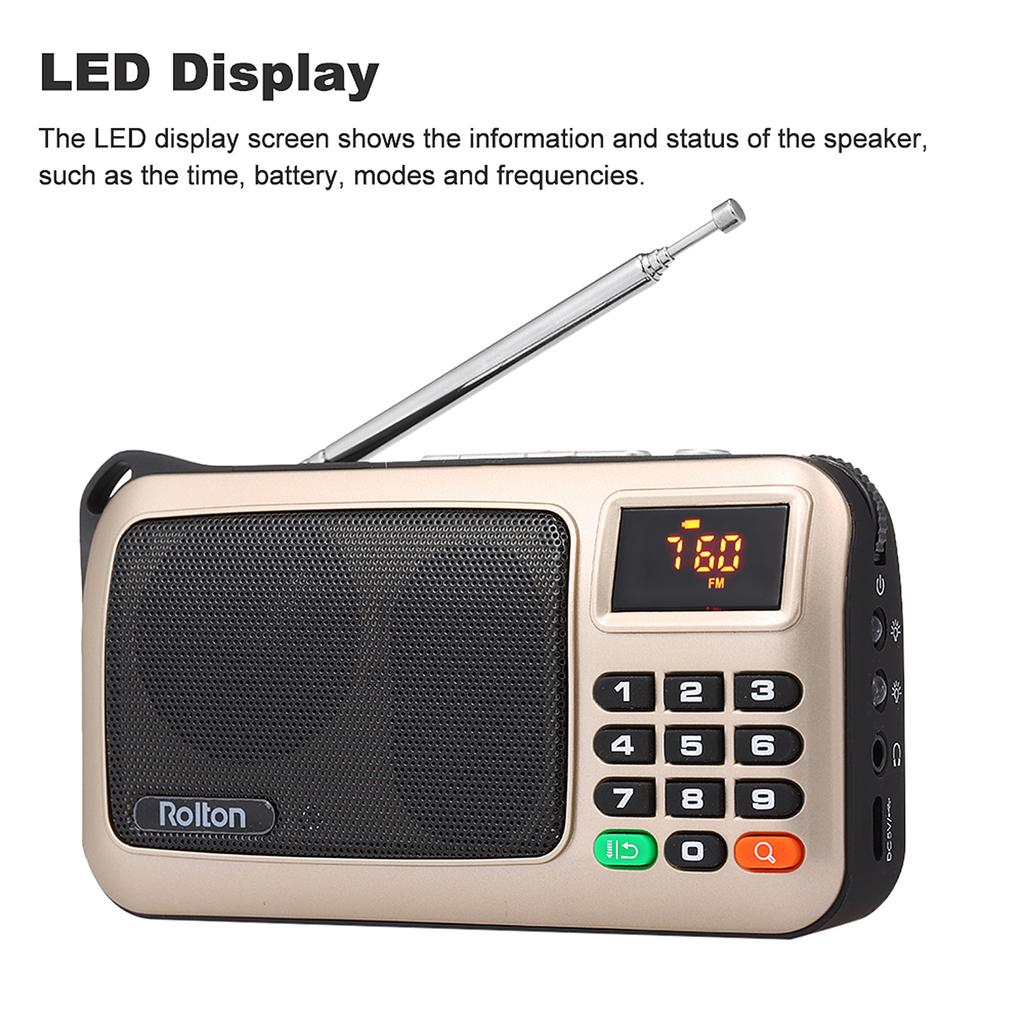 Rolton W405 FM Digital Radio Portable USB Wired Computer Speaker HiFi Stereo Receiver W/ Flashlight