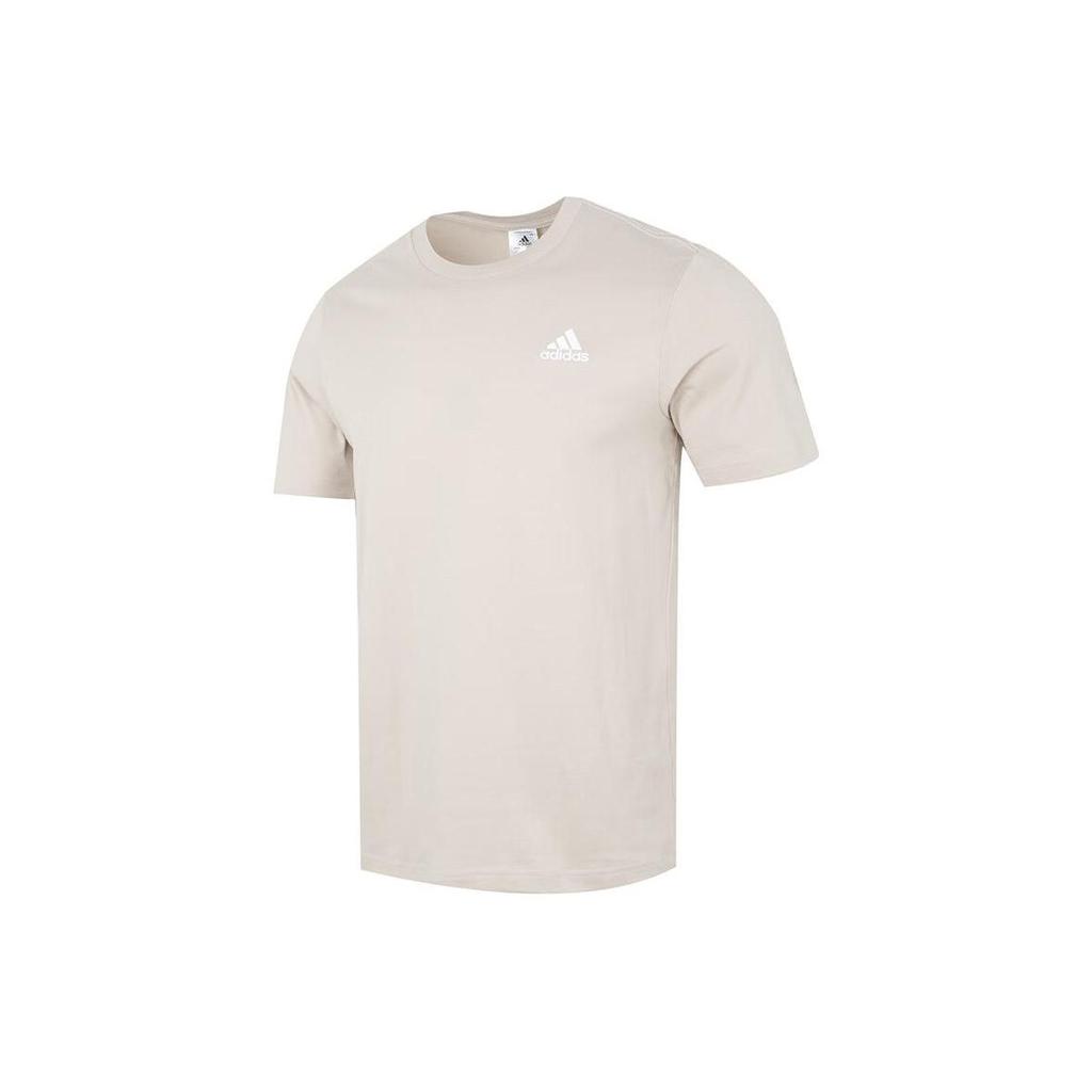 Adidas Solid Color Logo Embroidered Crew Neck Loose Short Sleeve T-Shirt Men Tops Apricot IC9296