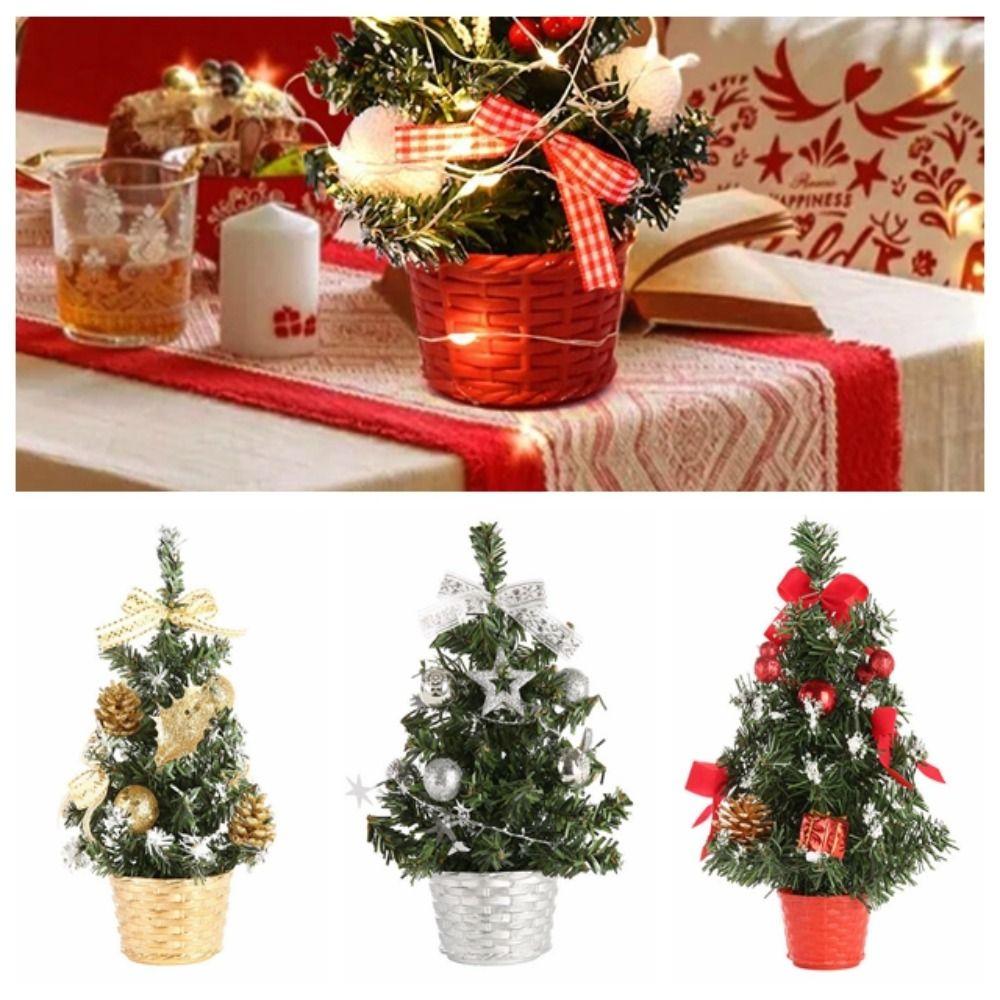 PVC Desktop Pine Christmas Tree With LED Light Balls Artificial Pine Tree Festival Decor
