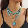 Necklace for Women Natural Turquoise Beaded Jewelry Niche Design Sense Double Teardrop Pendant Turquoise Necklace Beautiful Elegant Necklace for Her