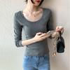 Pure Cotton Long-sleeved Women's T-shirt, Shoulder, Autumn New Style, Slimming, Solid Color, Large Size Top, Bottoming Shirt