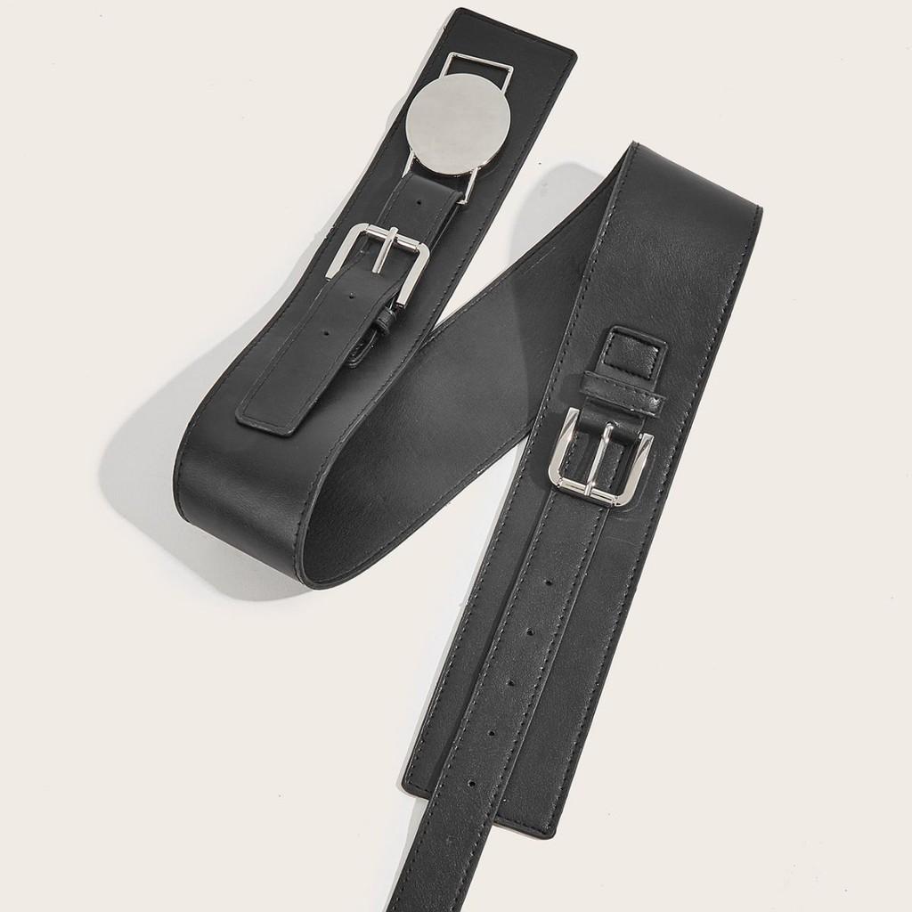 Wide Faux Leather Belt For Women With Square Buckle Handmade Beaded Decor For Autumn Winter Fashion