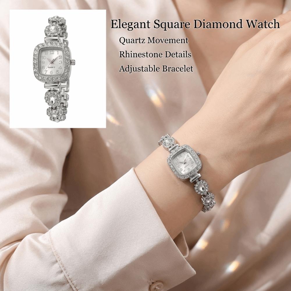Diamond Studded Watch Strap Quartz Watches with Adjustable Bracelet Wrist Decoration Women Girl