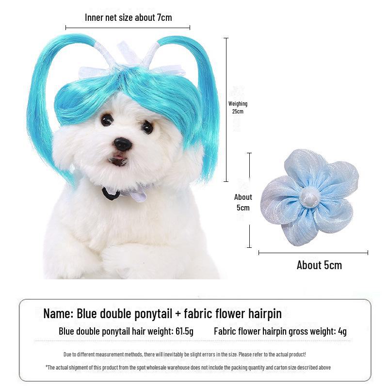 Очаровательный двойной конский хвостик, синий парик для домашних животных - милый головной убор для переодевания кошек и собак