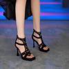 Fashion Shoes Female 2025 Hot Sale Back Zipper Women's Sandals Fashion Crystal Party Best Seller Summer Open Toe Heeled Sandals Zapatos
