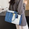 2025 New Fashion Contrasting Color Splicing Denim Handbag Bag Women's Shoulder Messenger Bag Commuter Casual Tote Bag