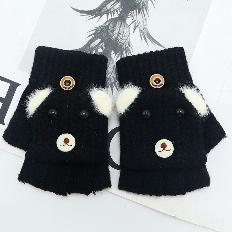 Детские зимние шерстяные перчатки-варежки с откидным верхом - Теплые, мультяшный дизайн для мальчиков и девочек младшего школьного возраста