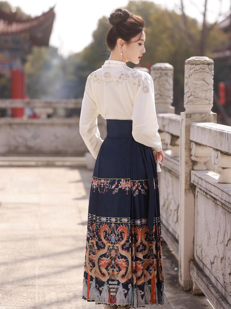 Ming Dynasty-inspired Embroidered Hanfu Skirt and Top Set