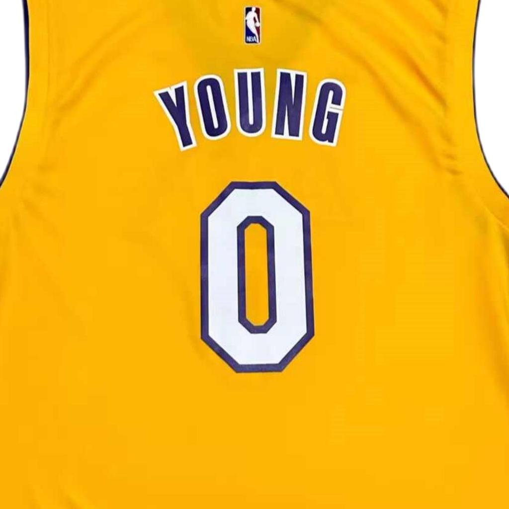 Adidas X Коллаборация НБА Лейкерс 0 Ник Янг V-образный вырез Модная мягкая безрукавная баскетбольная майка Унисекс майка Желтая 7912A-329-AEB5070