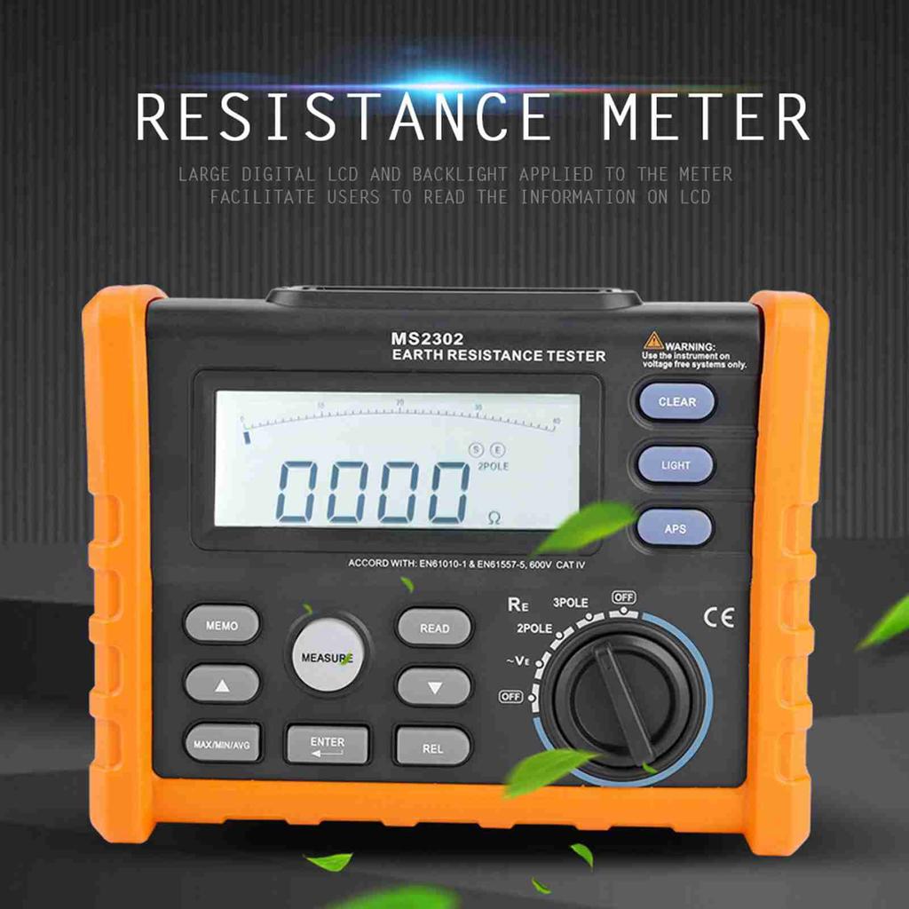 PEAKMETER MS2302 Digital Earth Resistance Tester 0 4K Ohm 100 Groups Data Logging