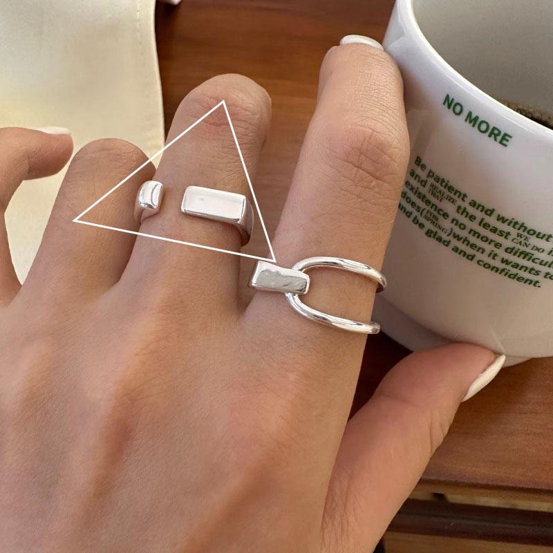 Silver Color Ring for Women Girl Jewelry Geometry Hollowed Out Design Overlapping Simple Gift