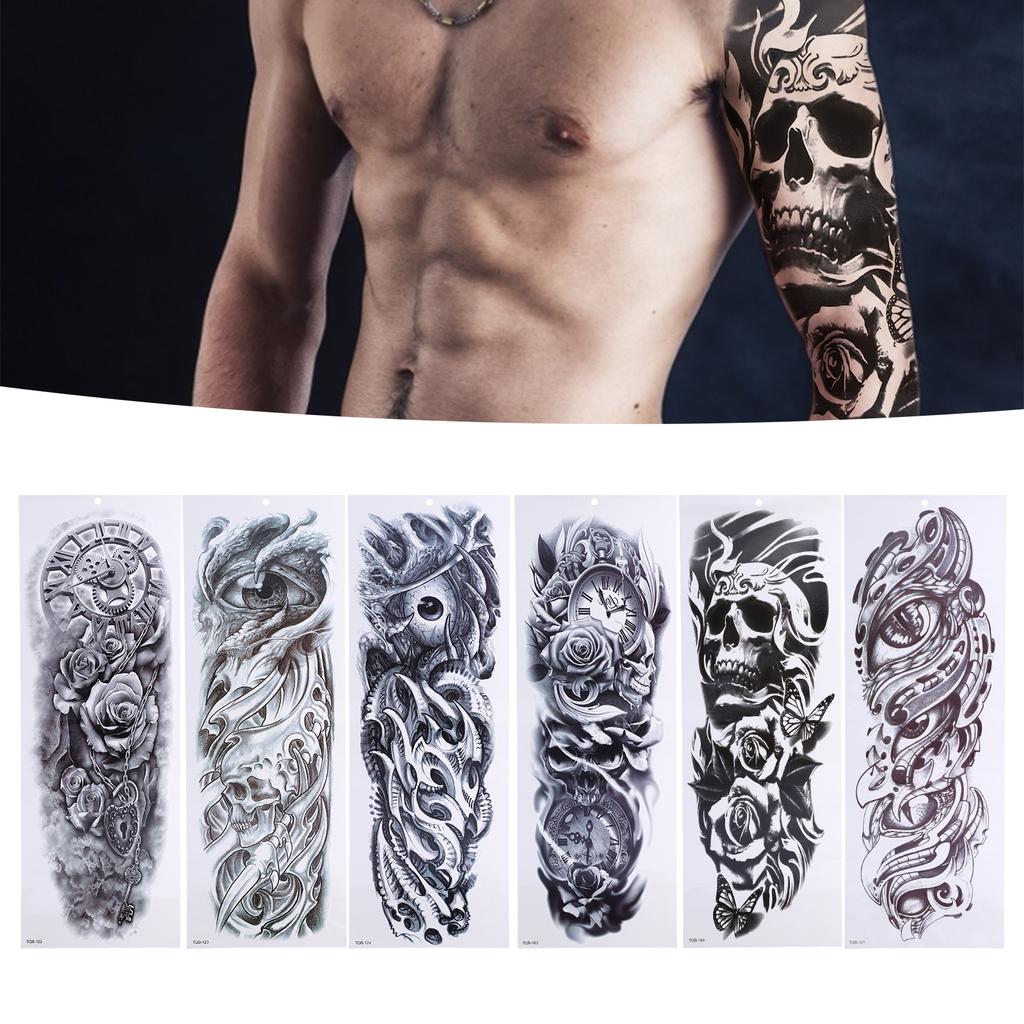 6pcs Full Arm Tattoo Sticker Temporary Waterproof Fake Tattoos Stickers for Women Men