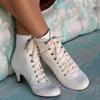 New Women Low Kitten Heel Ankle Boots Victorian Round Toe PU Leather Shoes Steampunk Lace Up Retro Jeans Boots