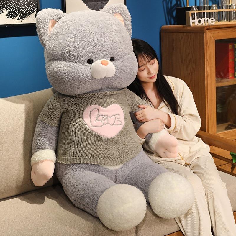 Большая плюшевая игрушка кошка в одежде, кукла кошка, детская успокаивающая тряпичная кукла, подарок на день рождения для девочки