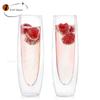 6Pcs Champagne Glasses Set Double Wall Heat Resist Glass Cup Stemless Sparkling Wine Glasses Transparent Flute for Wedding