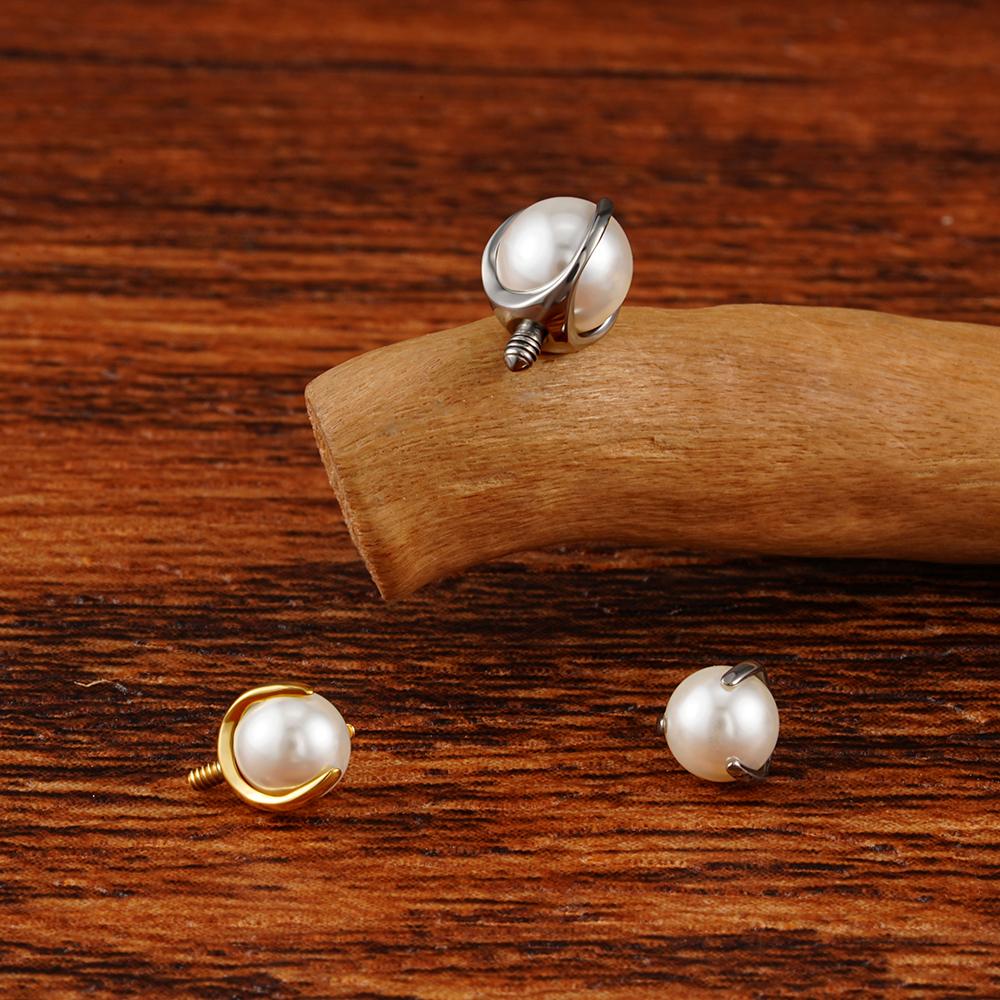 Right Grand ASTM F136 Titanium Internally Threaded White Pearl Top End for 14G 16G Labret Lip Stud Nipple Piercing Body Jewelry
