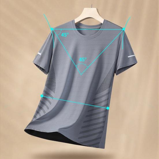 Summer Men Top Ice Silk Quick-drying Mesh Short Sleeves Plus Size O Neck Loose Contrast Color Thin Elastic Casual Pullover Daily Sport T-shirt