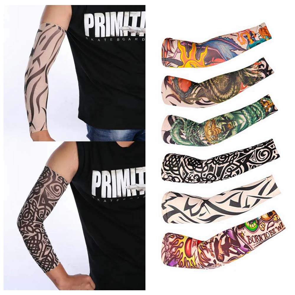 UV Protection Flower Arm Tattoo Sleeve Arm Warmers Sun Protection Cover Ice Silk Arm Sleeve Riding