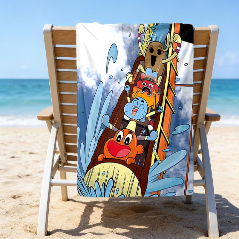 proof beach towel with a The Amazing World of Gumball pattern - soft,absorbent,quick-drying,machine washable - perfect for swimming,camping,bathing