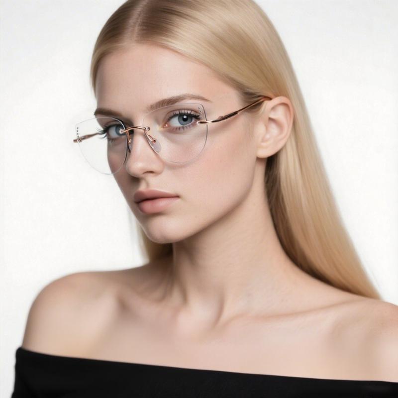 High Quality Frameless Photochromic Myopia Glasses All Titanium Ultra Light Cat Eye Anti Blue Light Glasses Diopter To -4.0