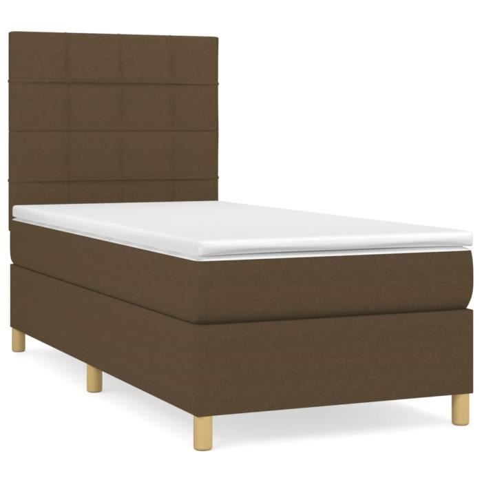 3142316 vidaXL Lit à sommier tapissier avec matelas Marron foncé 100x200 cm