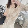 2023 Spring European Contrast Jacquard Collar Knit Women's Long Sleeve Cardigan Sweater