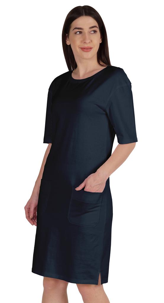 Inkmeso Женское платье-футболка с рукавами по локоть, стандартного кроя, с передними карманами