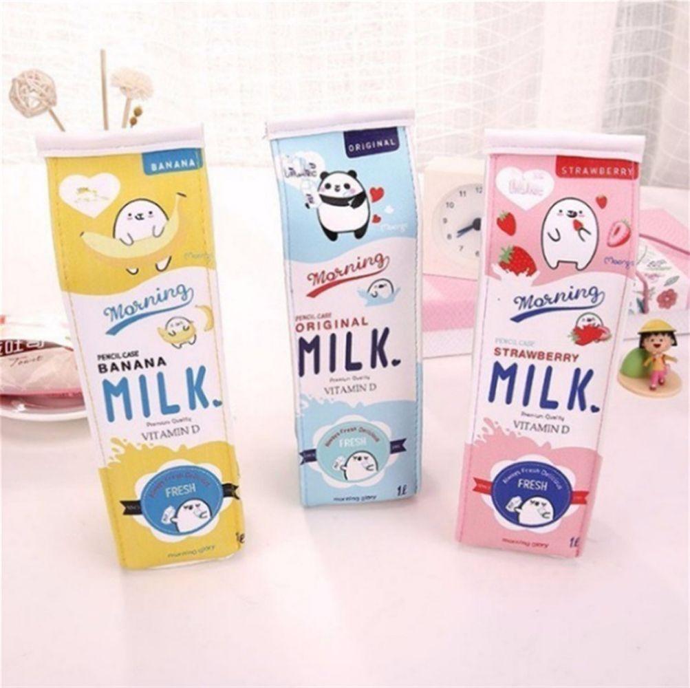 Big Storage Office Supply Cartoon Morning Milk Pen Bag Pencil Box Pencil Case Fruit Milk Carton