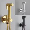 Sprayer Bidet Set Solid Brass Body Shine Chrome Black Gold Metal Grey Brass Shattaff Bathroom Toilet Fixture Cold Tap