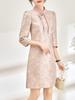 Spring New Arrival: Gold Silk Jacquard Slim Waist Dress for Women