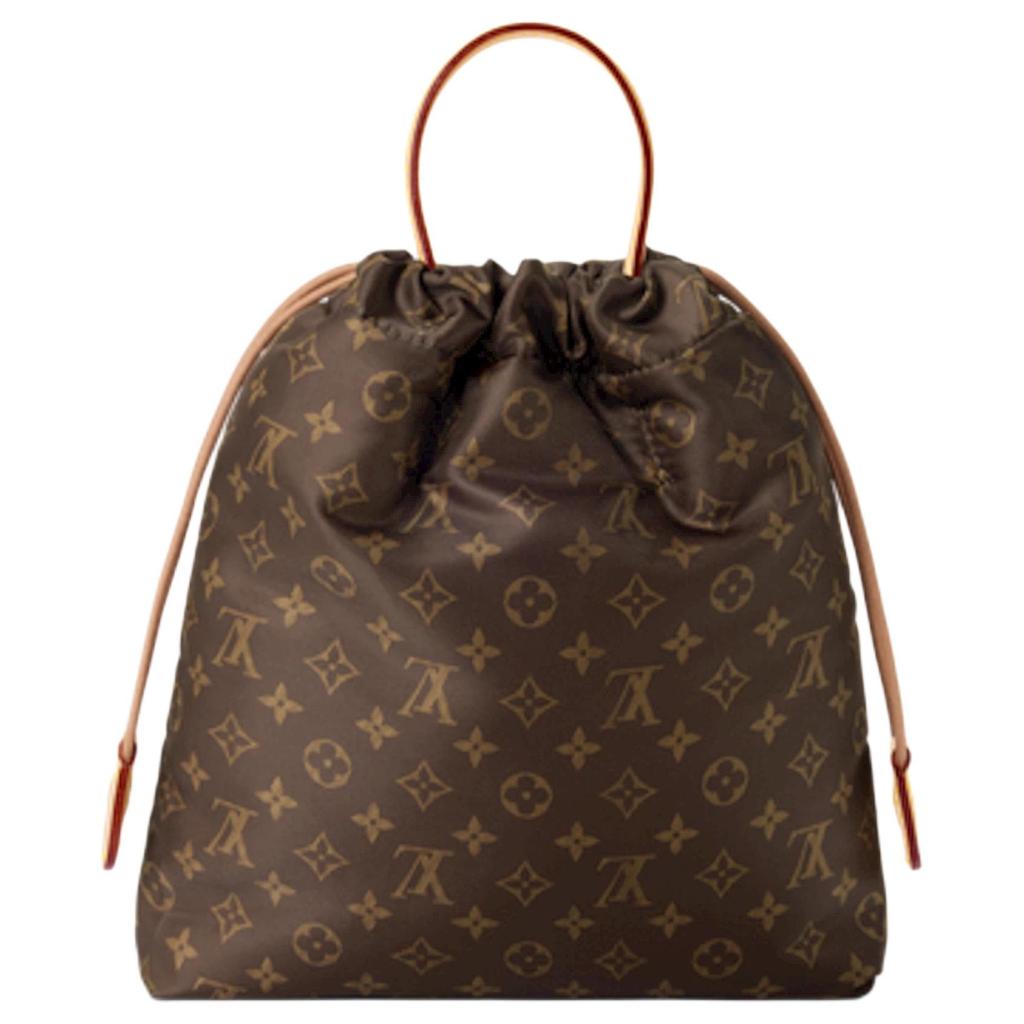Louis Vuitton Keeper Arc-Shaped Drawstring Loop Logo Leather Trim Monogram Fabric Tote Bag Women tote bag Brown M2A051