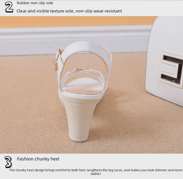 Женские босоножки на высоком каблуке 2021 года — корейский дизайн «рыбий рот» с универсальным римским толстым каблуком