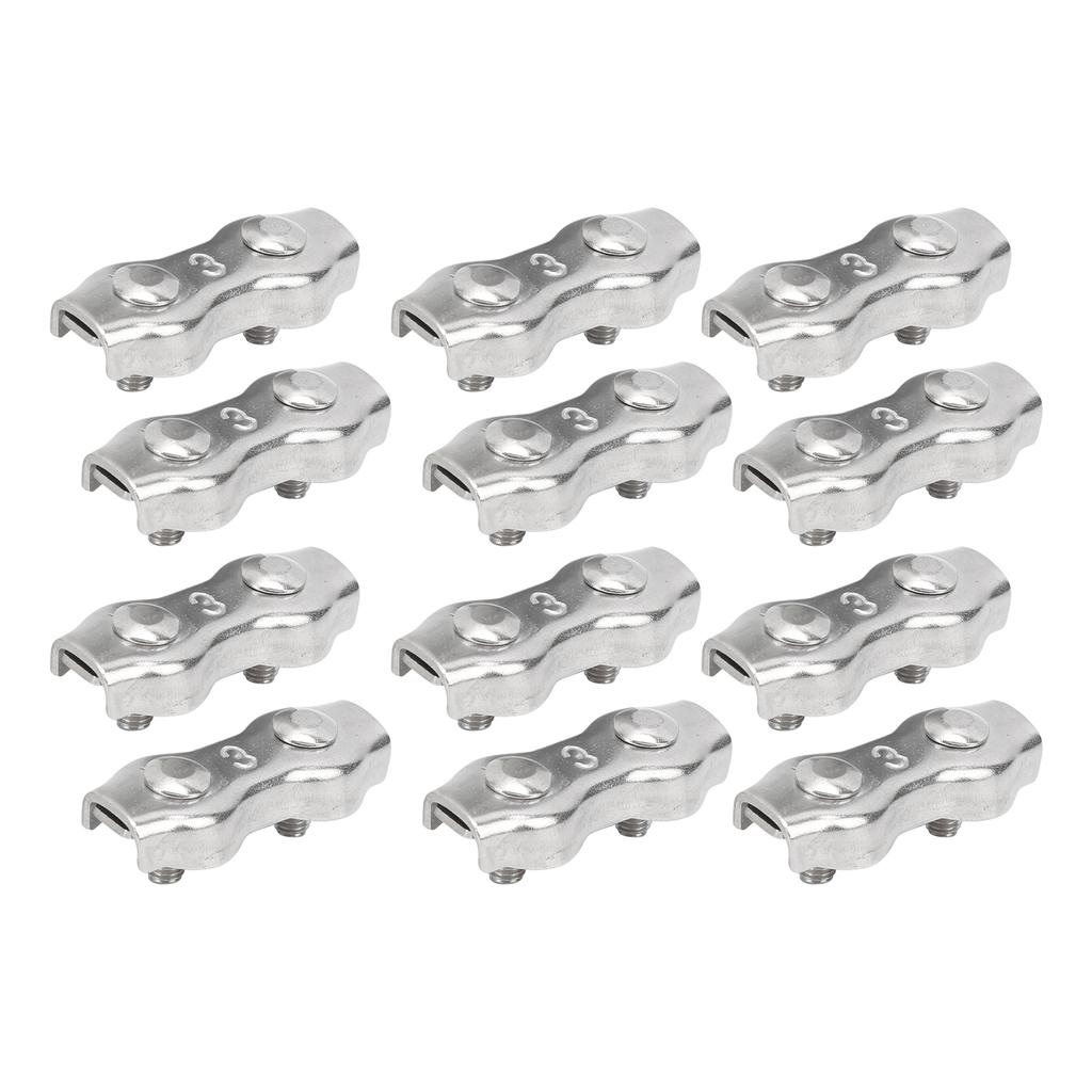 M3 12Pcs Stainless Steel Wire Rope Clips Double Grips Cable Clamps Fixing Wirerope Clips