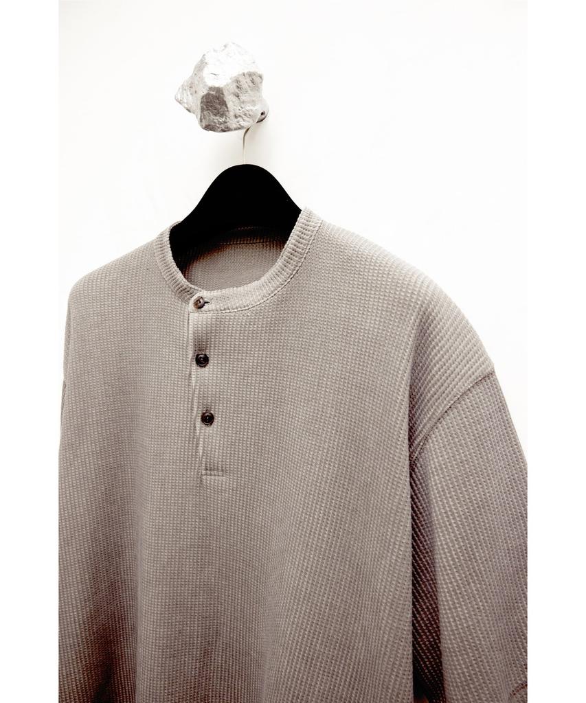 Детская вафельная футболка-henley с коротким рукавом - Коричневая