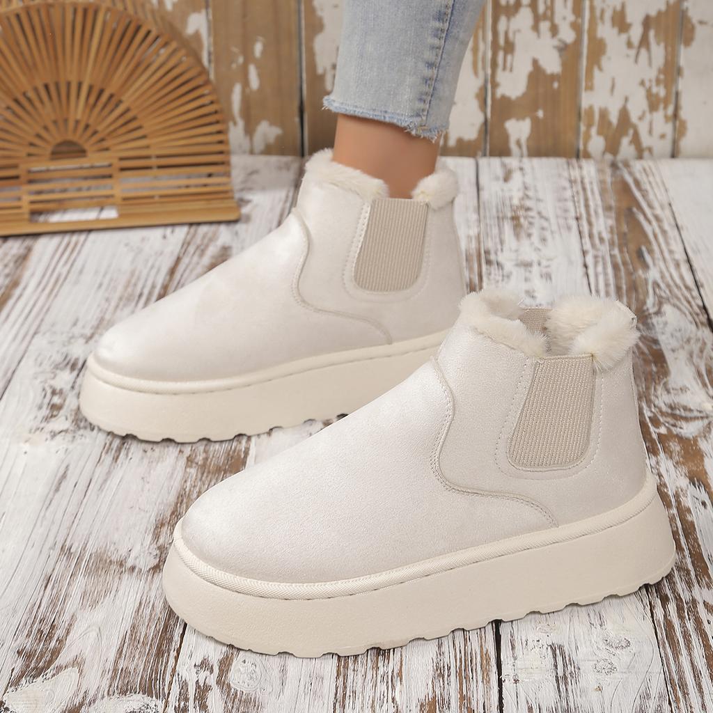 Мода 2024 года, зимние женские ботинки на платформе, однотонные, утолщенные, плюшевые, без застежек, женские, с толстой подошвой, теплая обувь, большие размеры