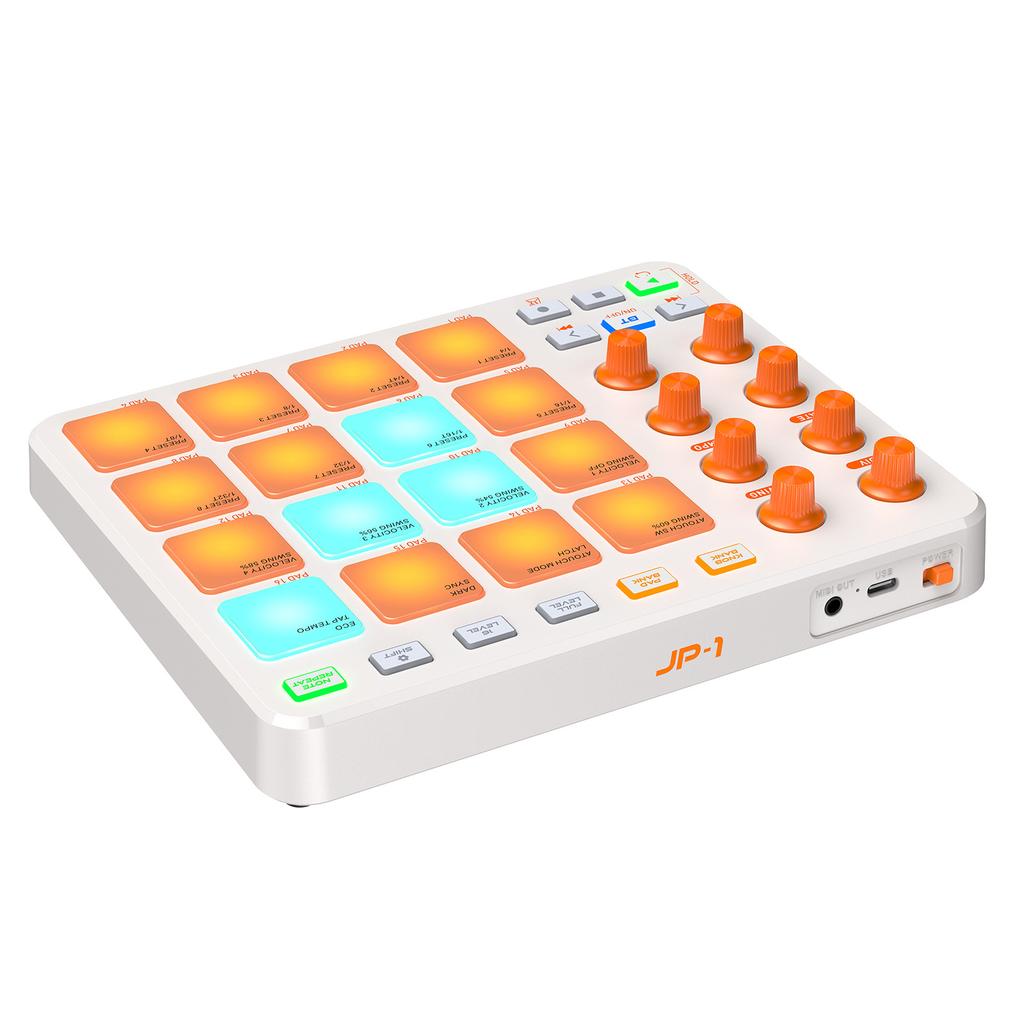 Беспроводной MIDI-контроллер MIDI-клавиатура пэды 16 RGB-пэдов 6 настраиваемых кнопок 8 ручек Перезаряжаемый Поддержка ПК Мобильное приложение для начинающих