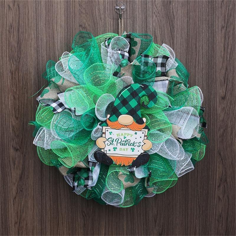 Saint Patricks Day Decorations Artificial Wreath Green Welcome Leprechaun Wreath for Front Door